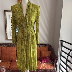 Womens Limegreen Long Sleeve V-Neck Dress